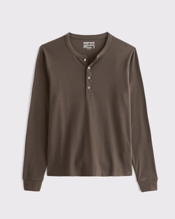 Essential Slim Ribbed Henley, Chocolate Brown view 1