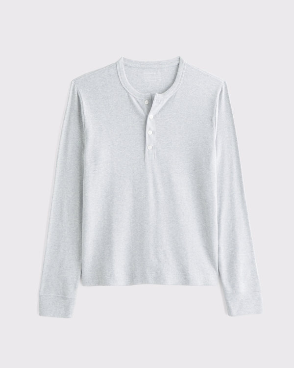 Essential Slim Ribbed Henley, Heather Gray view 1