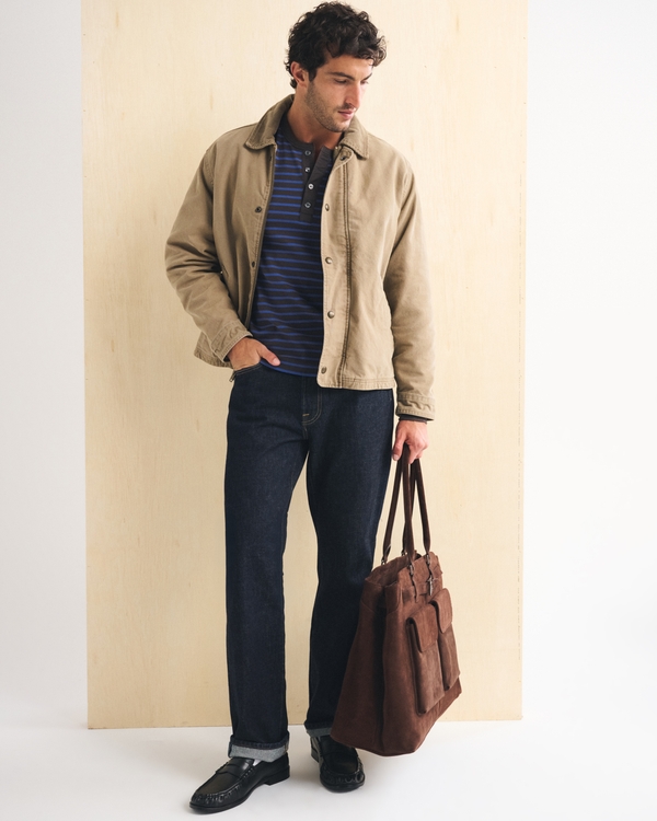 Essential Slim Ribbed Henley, Brown Stripe view 2