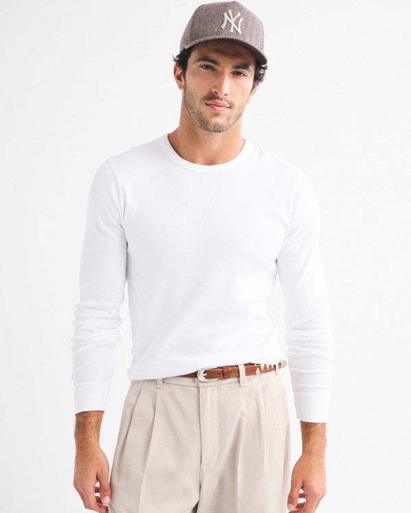 Long-Sleeve Essential Slim Ribbed Tee, White view 1