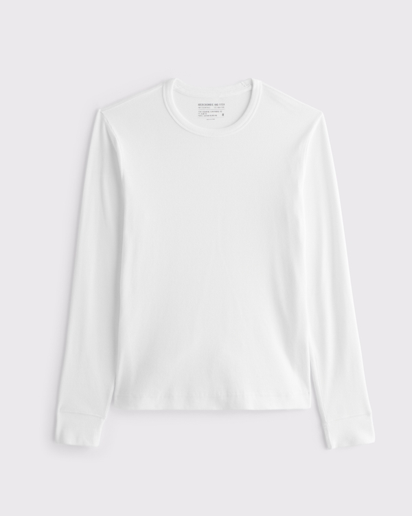 Long-Sleeve Essential Slim Ribbed Tee, White view 1