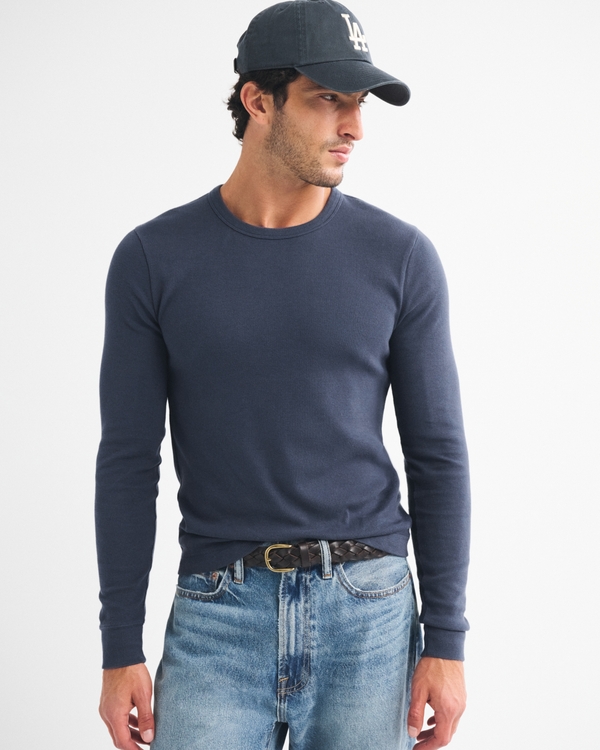Long-Sleeve Essential Slim Ribbed Tee, Sapphire view 1