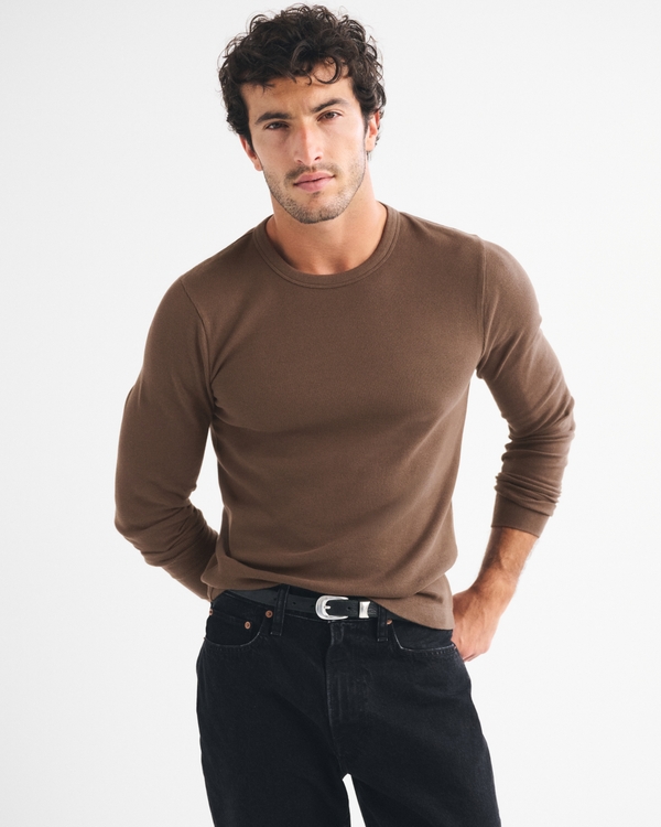 Long-Sleeve Essential Slim Ribbed Tee, Chocolate Brown view 1