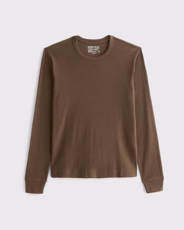 Long-Sleeve Essential Slim Ribbed Tee, Chocolate Brown view 1