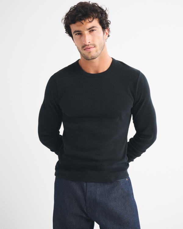 Long-Sleeve Essential Slim Ribbed Tee, Black view 1