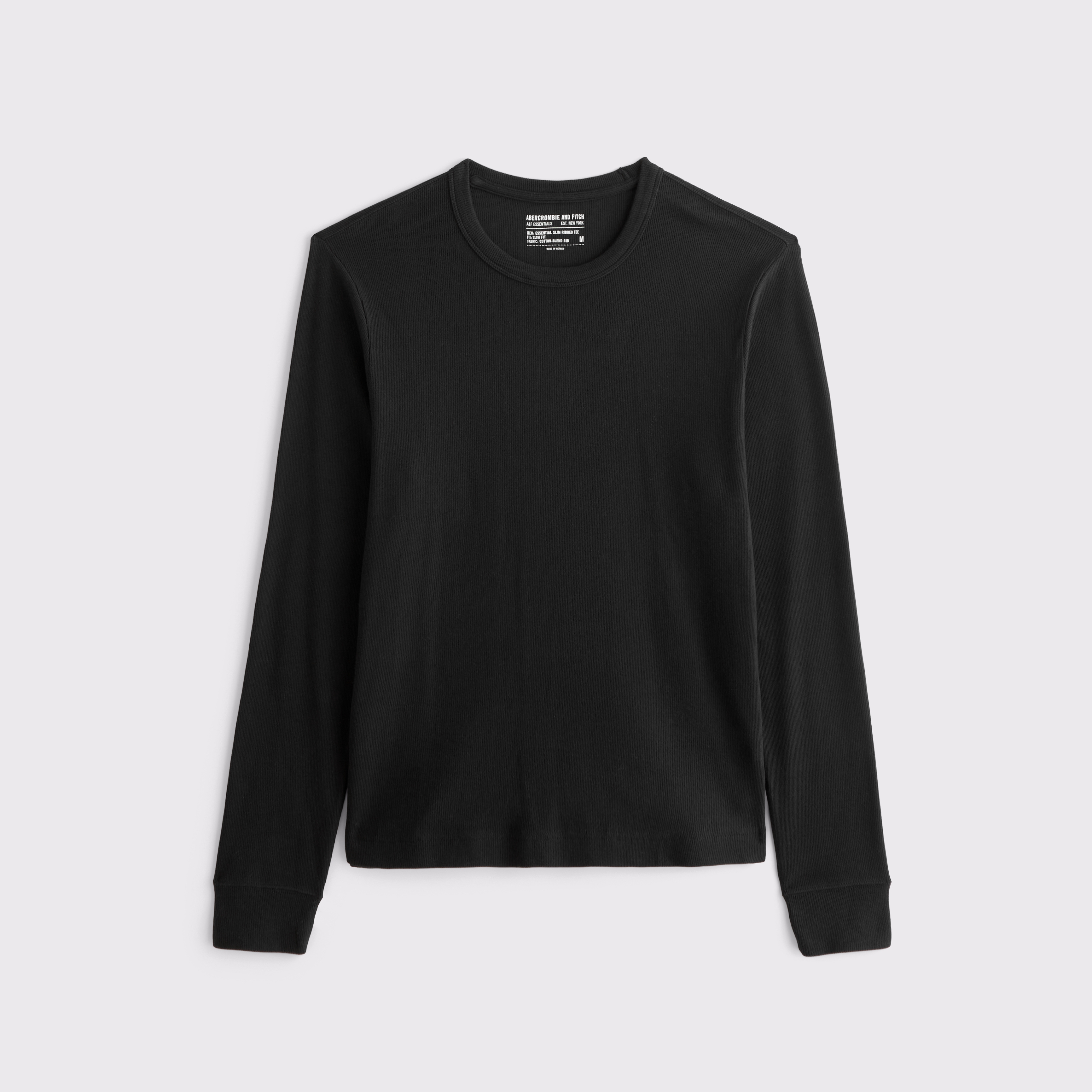 Мужская футболка Abercrombie & Fitch Long-Sleeve Essential Slim Ribbed, цвет: Чёрный — фото 1
