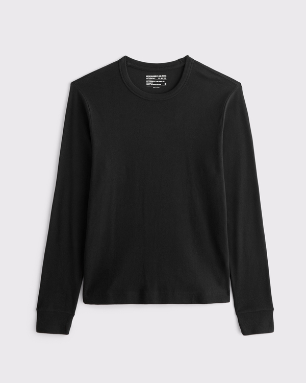 Long-Sleeve Essential Slim Ribbed Tee, Black view 1