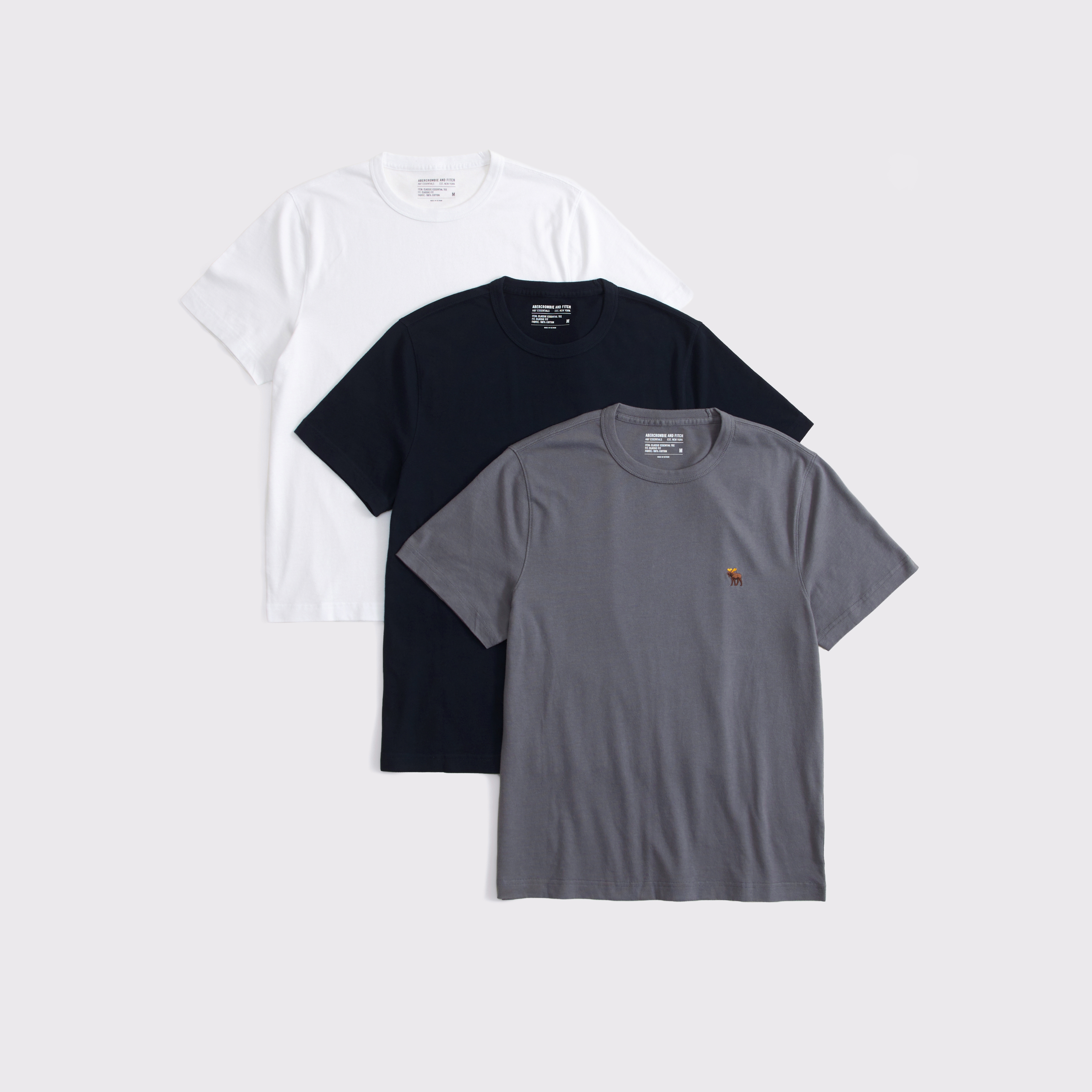 Мужские футболки Abercrombie & Fitch 3-Pack Classic Essential Icon Tees, цвет: Тёмный серый — фото 1