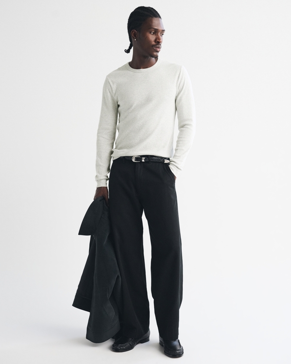 Long-Sleeve Essential Slim Ribbed Tee, Heather Gray view 2