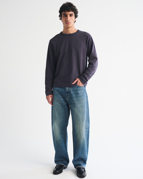 Long-Sleeve Heritage Heavyweight Tee, Navy Stripe view 2