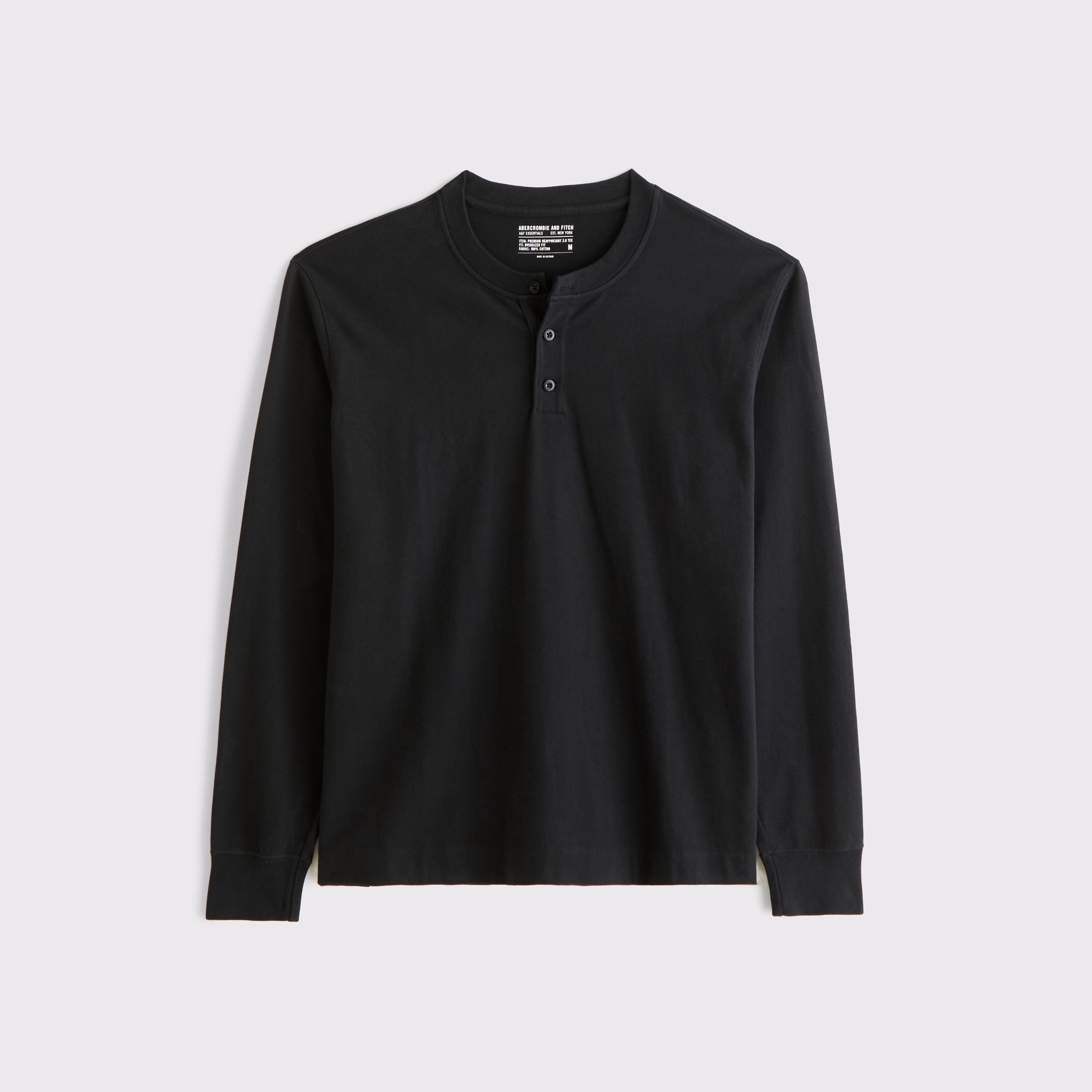Мужской топ Abercrombie & Fitch Premium Heavyweight 2.0 Henley, цвет: Чёрный — фото 1