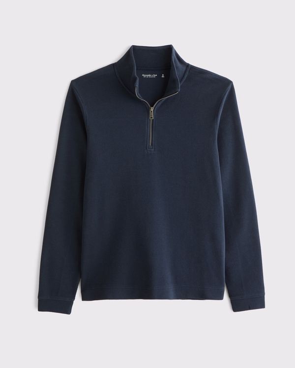 100% Cotton French Rib Half-Zip, Muted Navy view 1