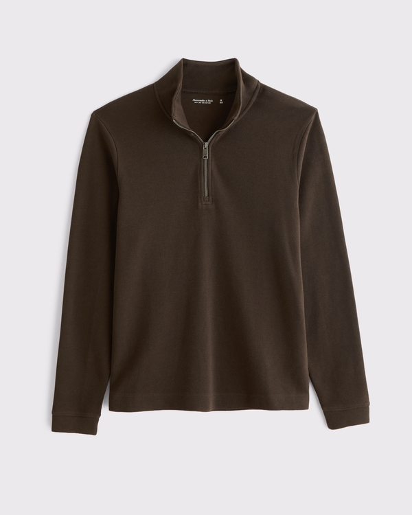 100% Cotton French Rib Half-Zip, Dark Roast view 1