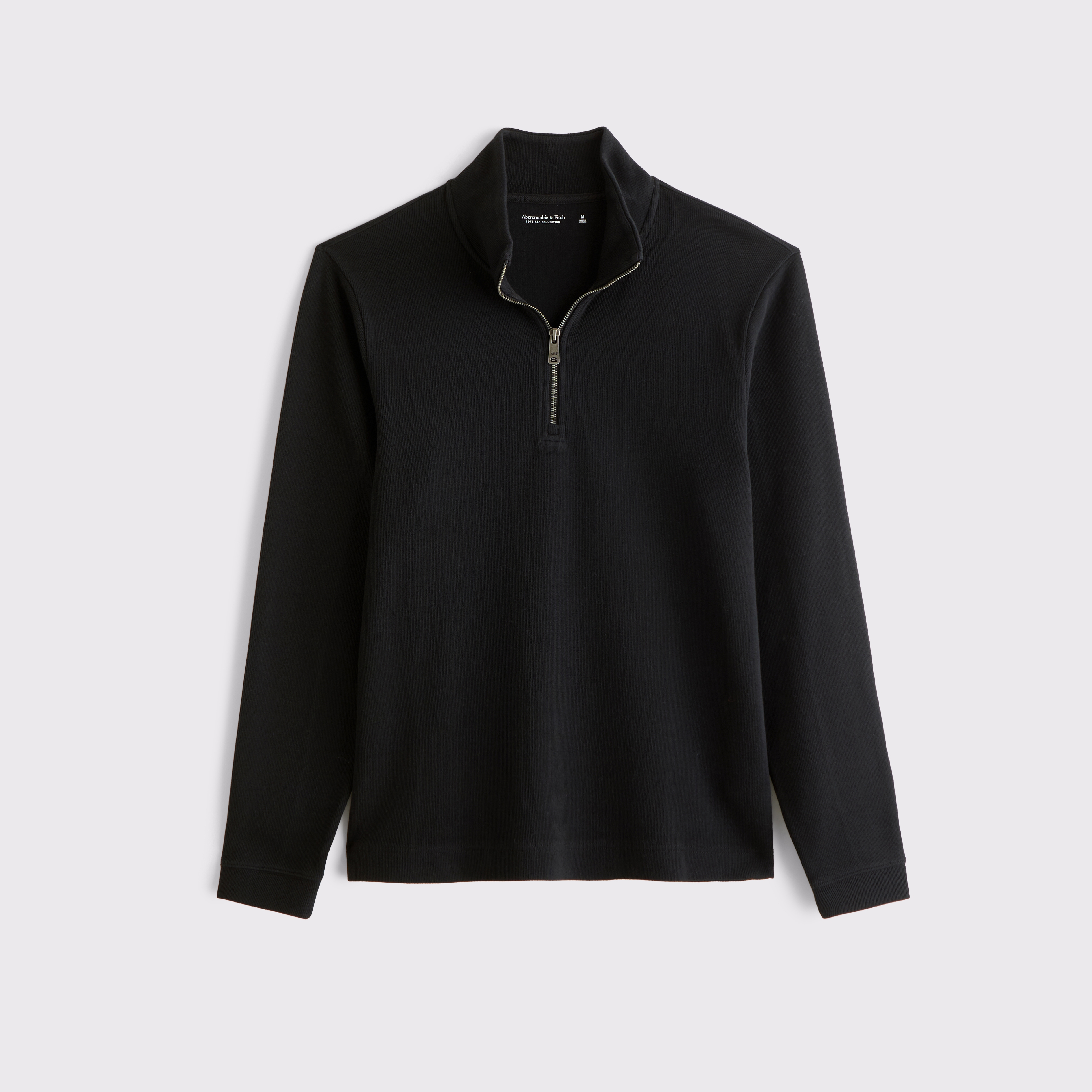Мужская толстовка на молнии Abercrombie & Fitch 100% Cotton French Rib Half-Zip, цвет: Чёрный — фото 1