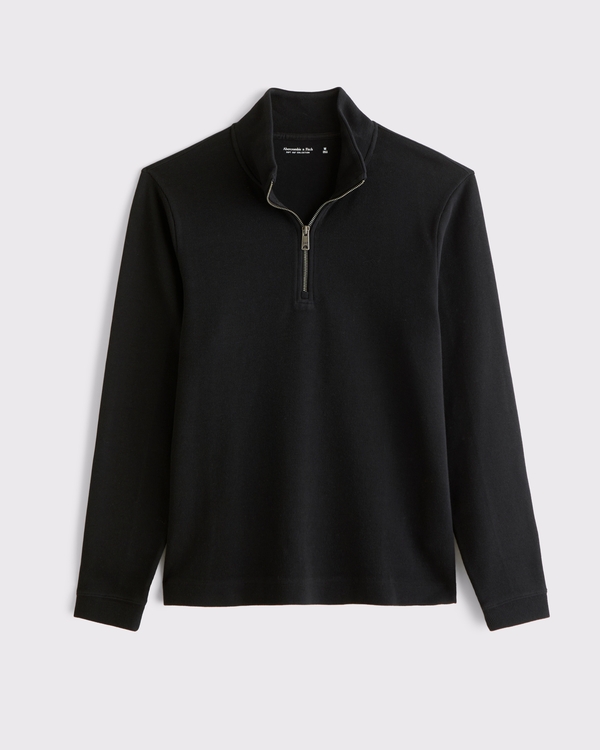 100% Cotton French Rib Half-Zip, Black view 1