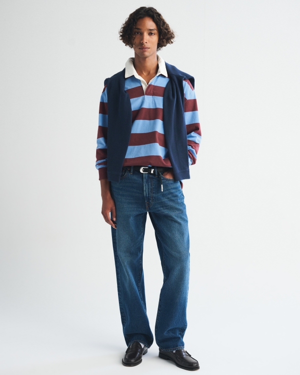 Premium Heavyweight Rugby Polo, Blue Stripe view 2