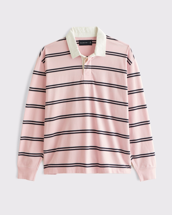 Premium Heavyweight Rugby Polo, Light Pink Stripe view 1