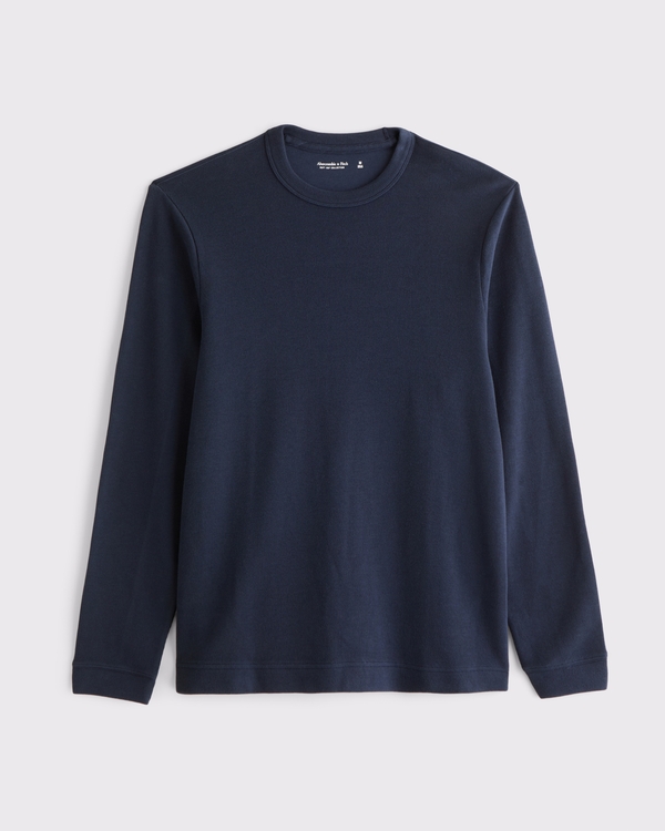 100% Cotton Long-Sleeve French Rib Tee, Muted Navy view 1