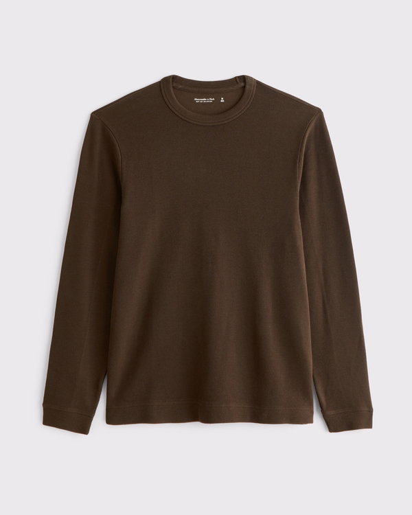 100% Cotton Long-Sleeve French Rib Tee, Dark Roast view 1