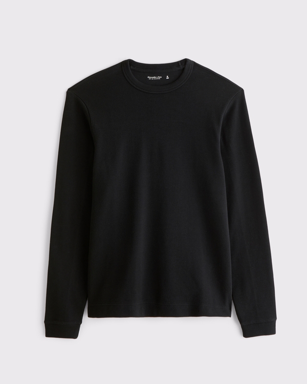100% Cotton Long-Sleeve French Rib Tee, Black view 1