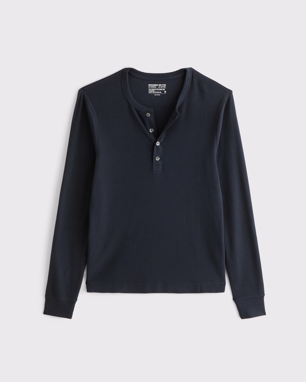 Essential Slim Ribbed Henley, Deep Navy view 1
