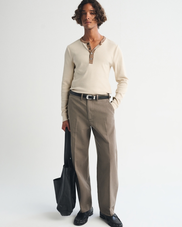 Essential Slim Ribbed Henley, Oatmeal view 2