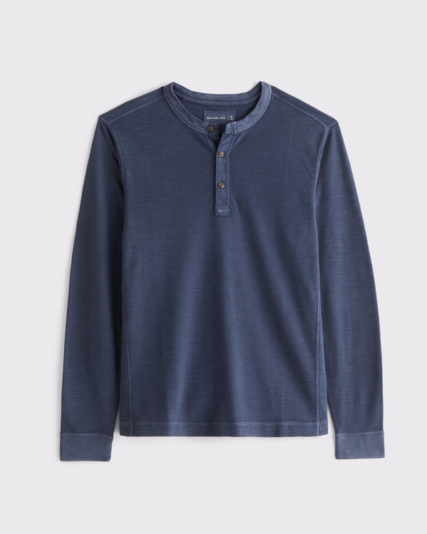 100% Cotton Textured Henley, Navy view 1