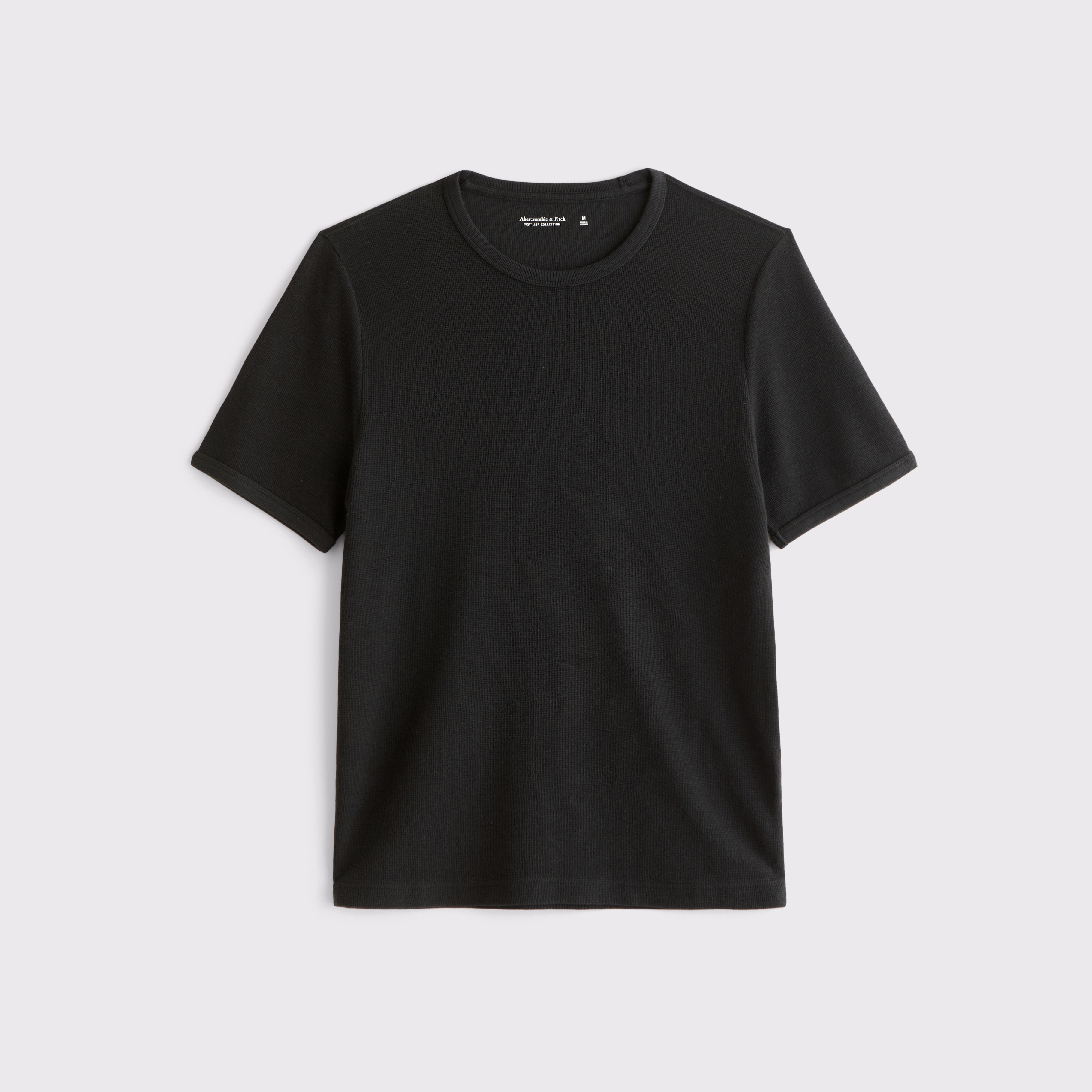 Мужская футболка Abercrombie & Fitch Slim Micro-Waffle, цвет: Чёрный — фото 1