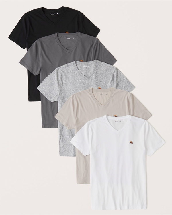 5-Pack Icon V-Neck Tees, Black-dark Grey-heather Grey-cream-white