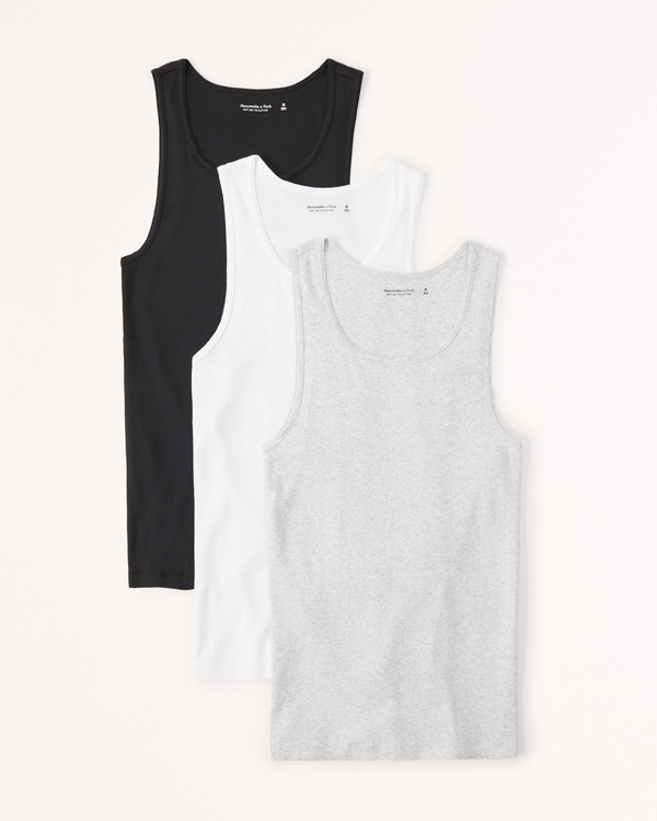 3-Pack Ribbed Tanks, Black, Grey, White