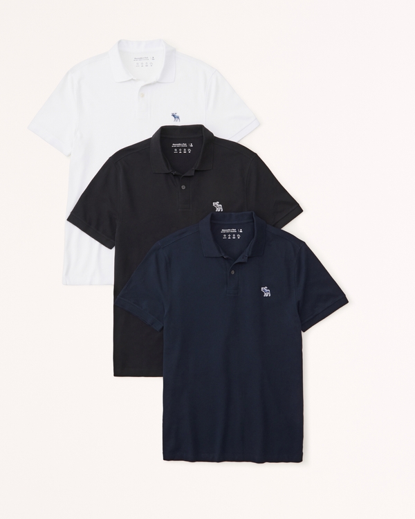 3-Pack Tonal Icon Don't Sweat It Polos, White Black And Navy Blue