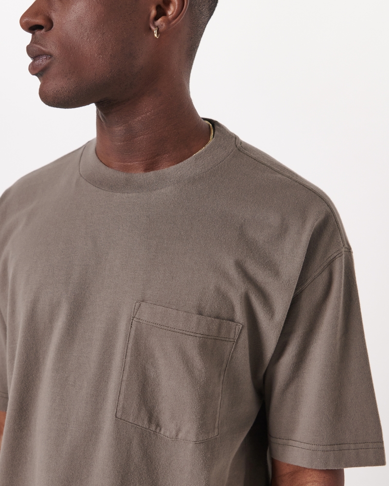 Men's Essential Oversized Pocket Tee in Heather Grey | Size L | Abercrombie & Fitch