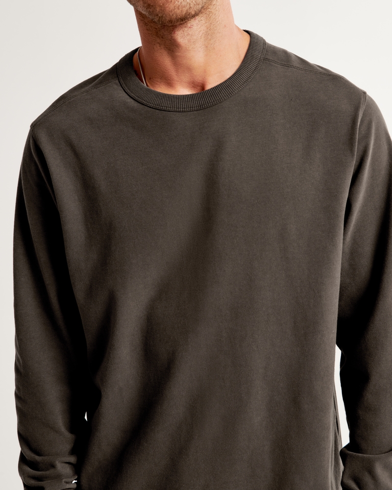 Men's Long-Sleeve Premium Heavyweight Tee in Dark Brown | Size XS | Abercrombie & Fitch