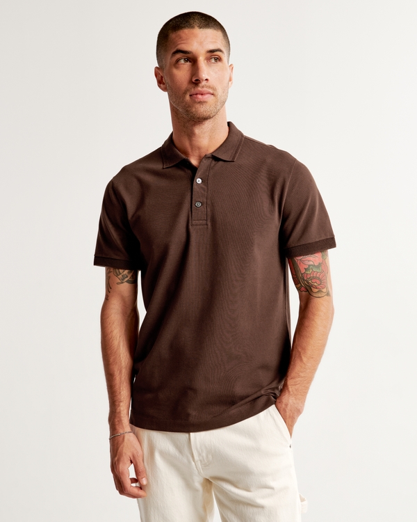 Performance Pique Polo, Dark Brown Pattern