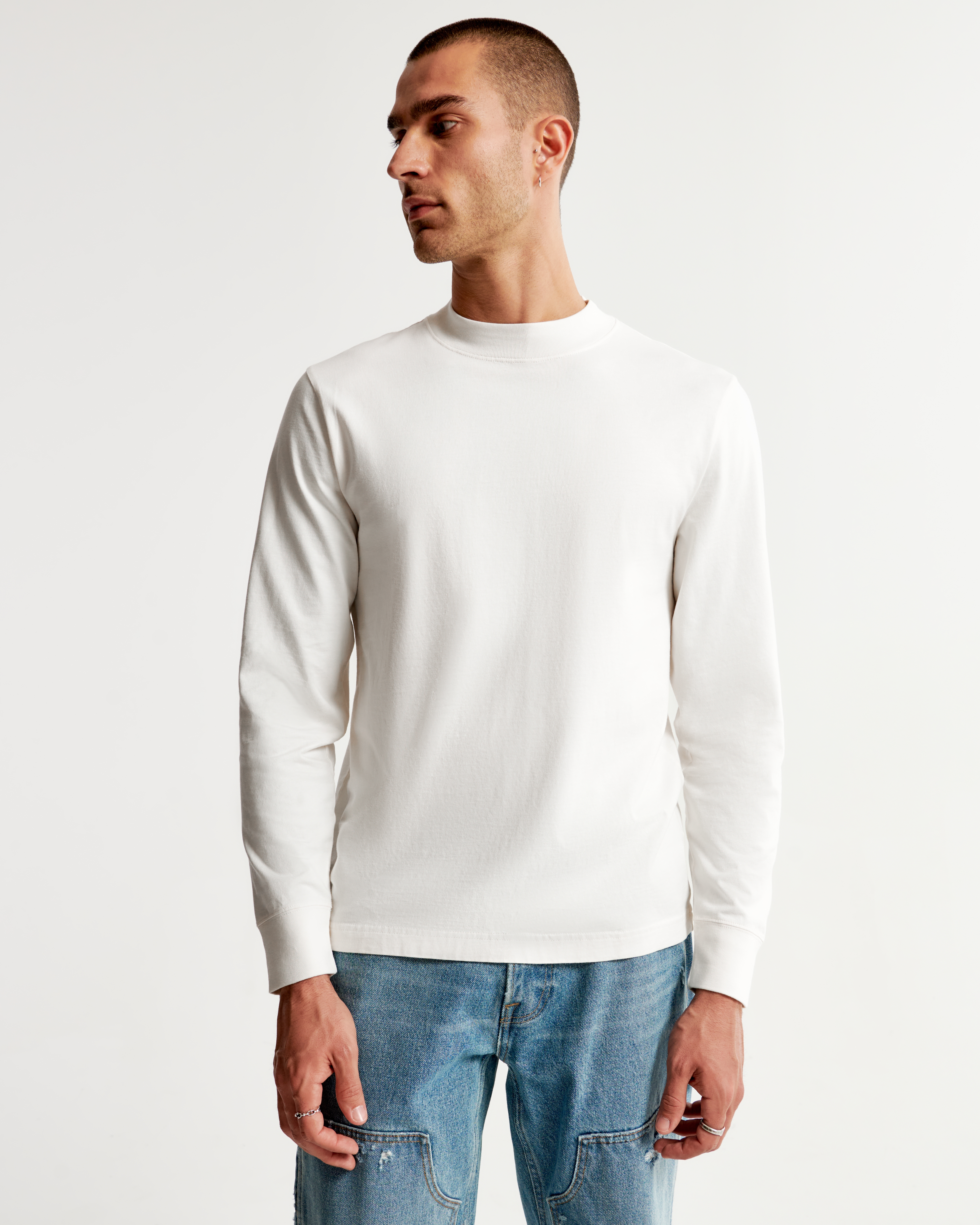 Long-Sleeve Polished Mockneck Tee