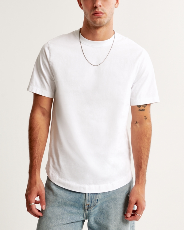 Classic Polished Curved Hem Tee, White