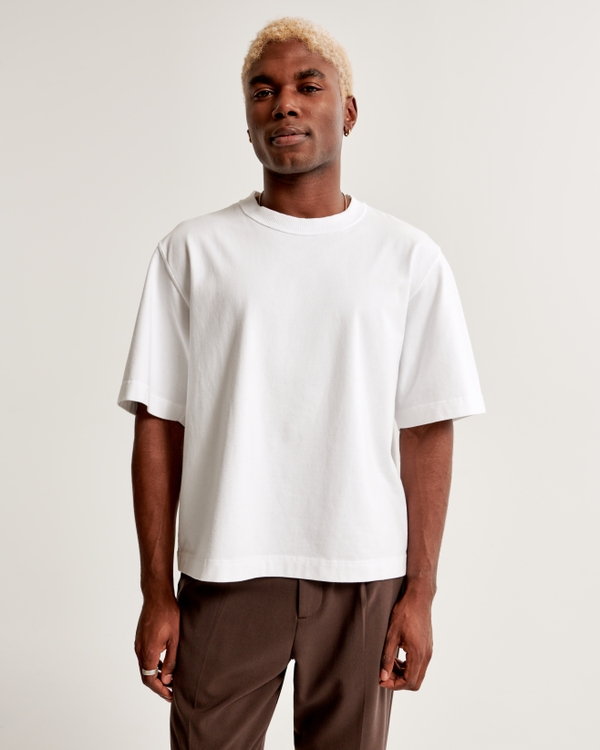 Hollister T Shirt Mens Medium Beige White Striped Short Sleeve Crew Neck  Cotton