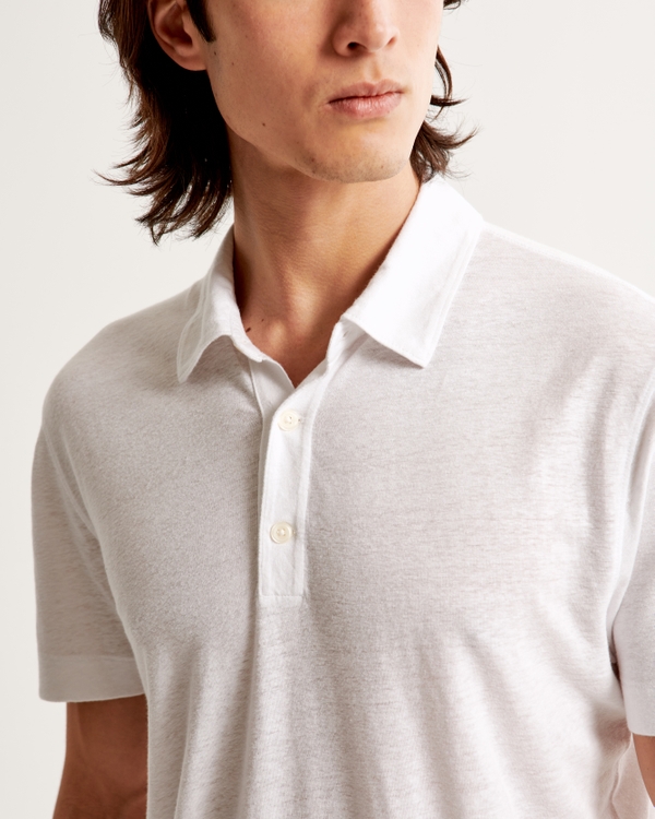 Summer Linen-Blend 3-Button Polo, White