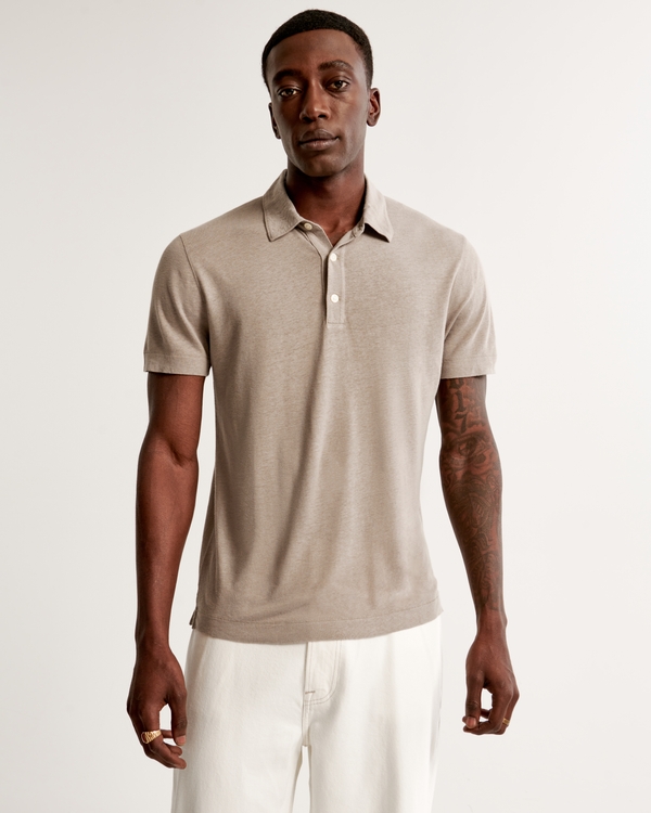 Summer Linen-Blend 3-Button Polo, Grey
