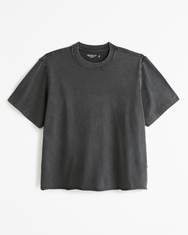 Vintage-Inspired Cropped Tee, Black Pattern view 1