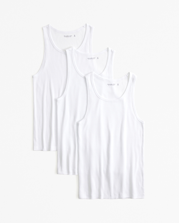 3-Pack Ribbed Tanks, White