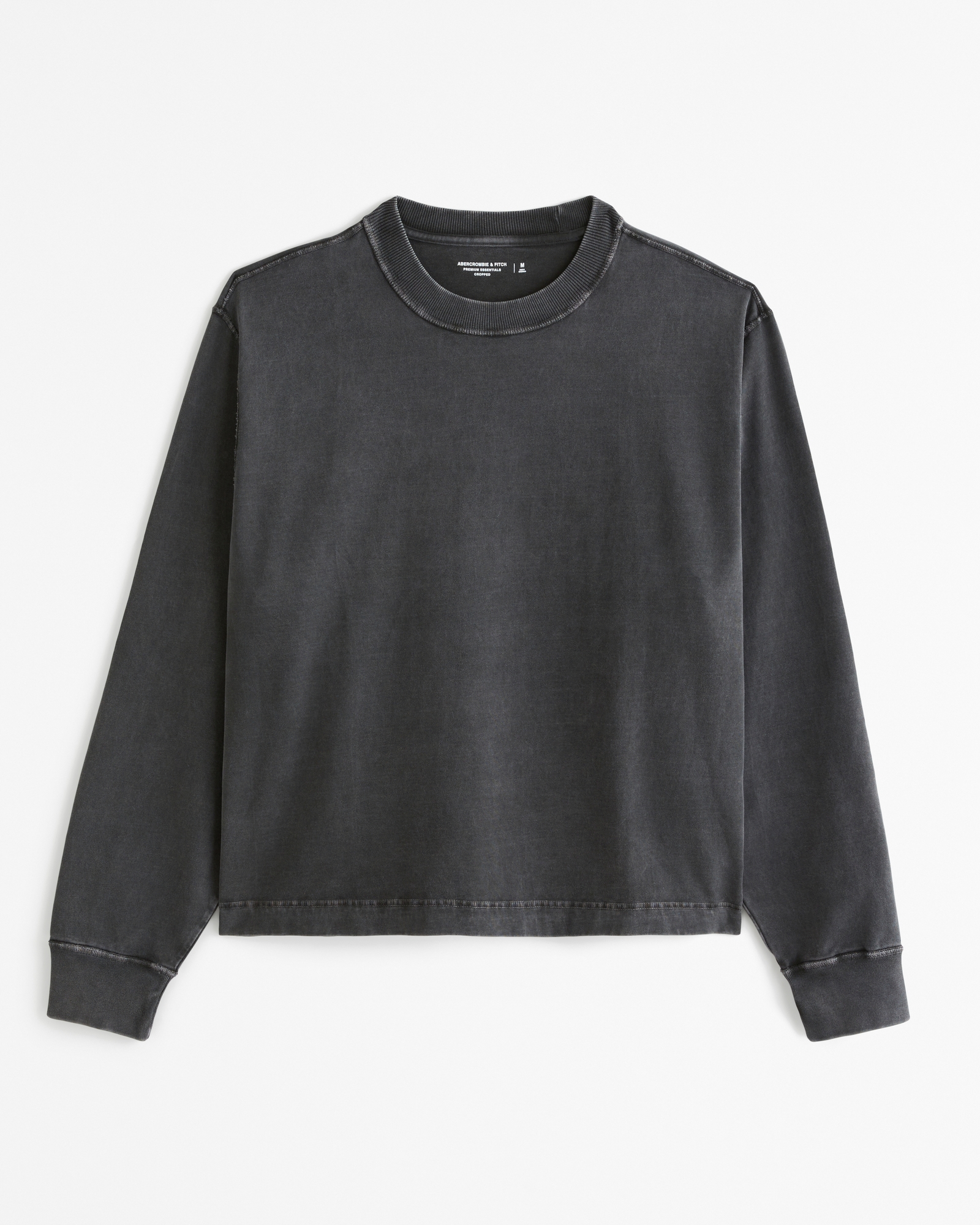 Abercrombie & Fitch cropped henley long sleeve top in black