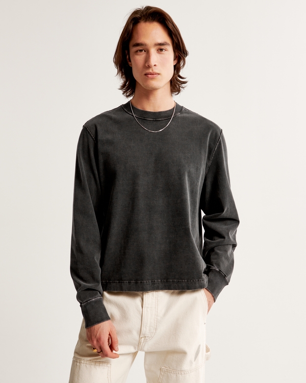 Long-Sleeve Premium Heavyweight Cropped Tee, Black view 1