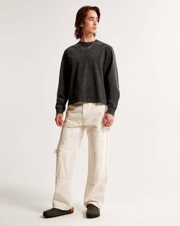 Long-Sleeve Premium Heavyweight Cropped Tee, Black view 2