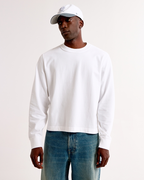 Long-Sleeve Premium Heavyweight Cropped Tee, White view 1
