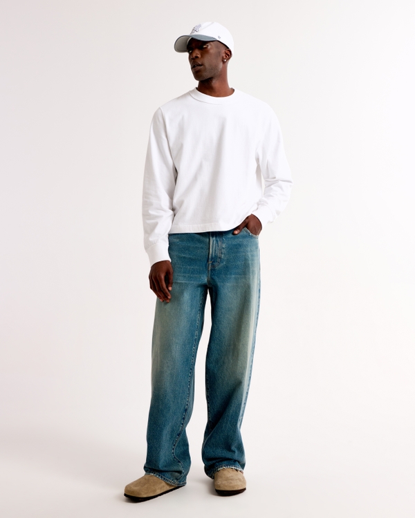 Long-Sleeve Premium Heavyweight Cropped Tee, White view 2