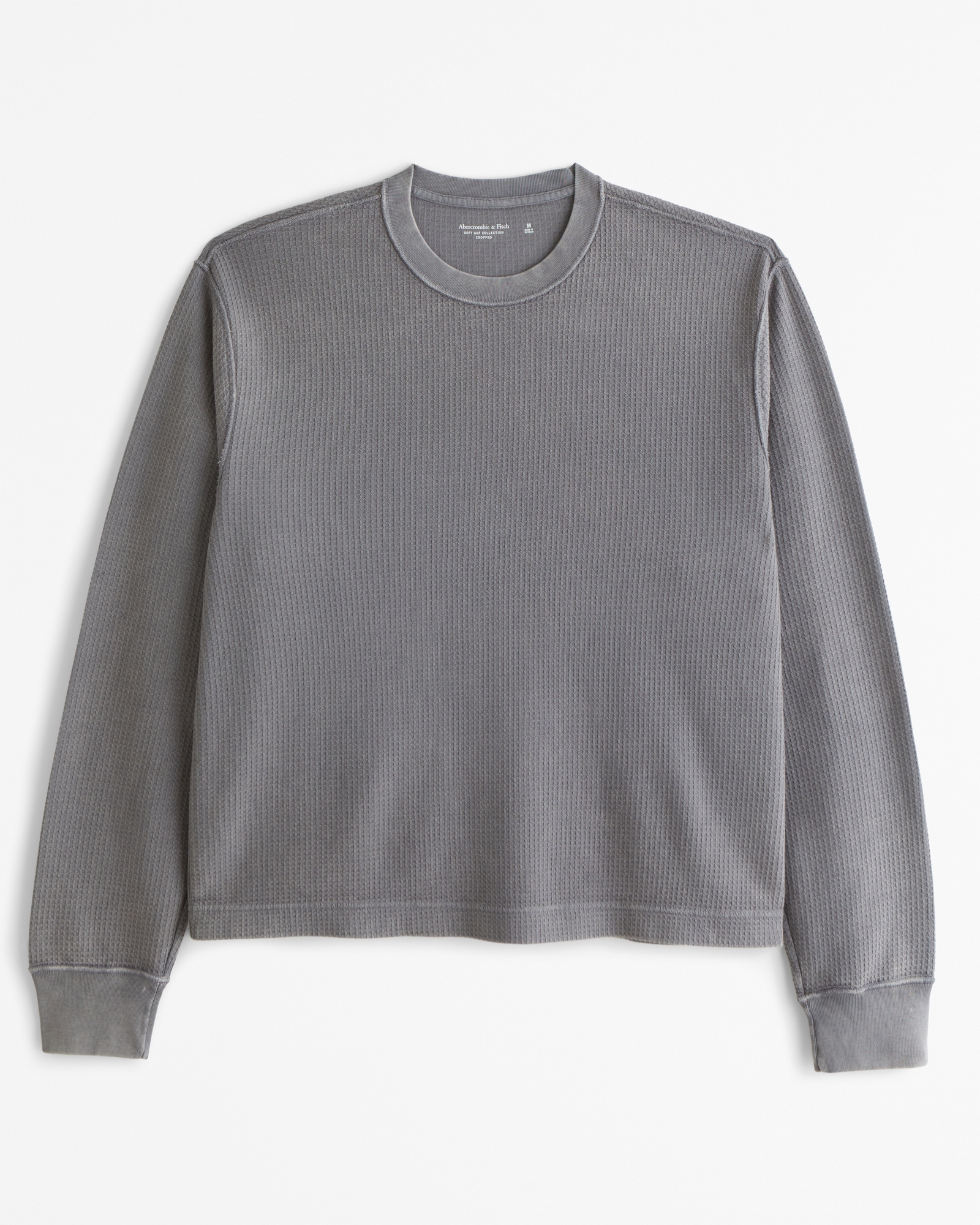 Long-Sleeve Grid Waffle Cropped Tee