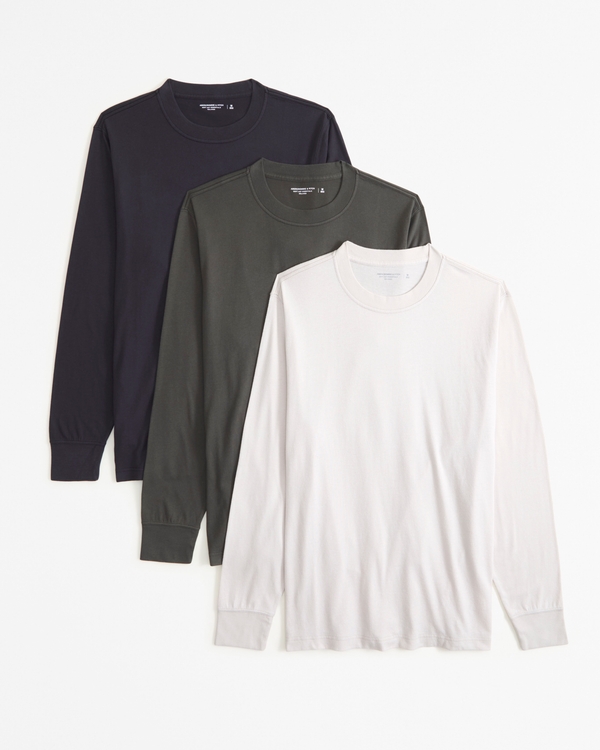 3-Pack Relaxed Essential Long-Sleeve Tees, Light Taupe Multi Color view 1