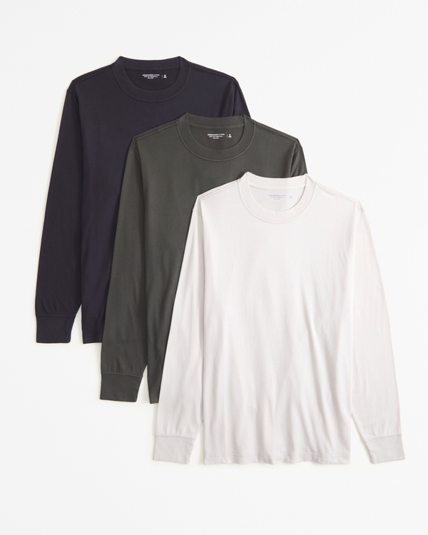 3-Pack Essential Long-Sleeve Tees, Light Taupe Multi Color