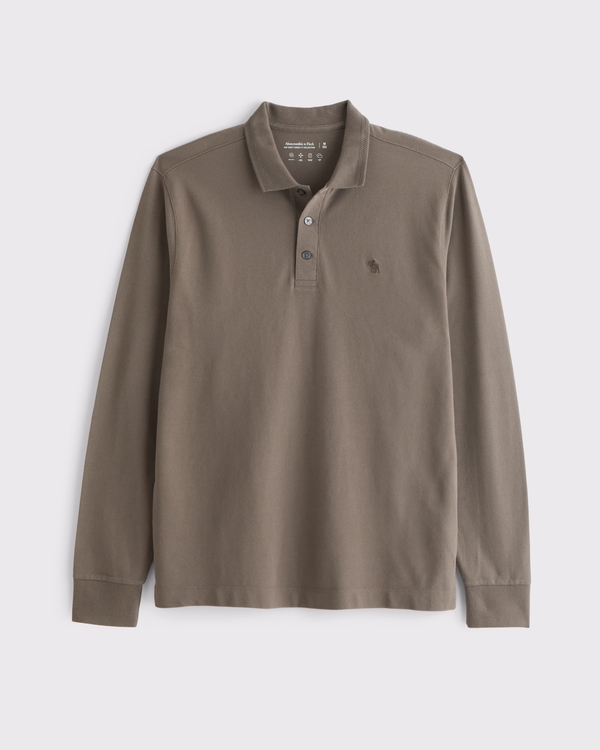 Long-Sleeve Modern Icon Polo, Light Brown view 1